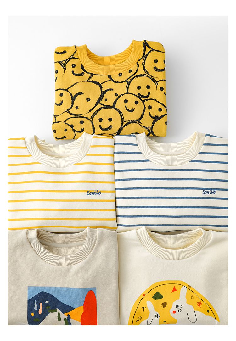 休閒印花圓領長袖上衣-塗鴉插畫-杏色