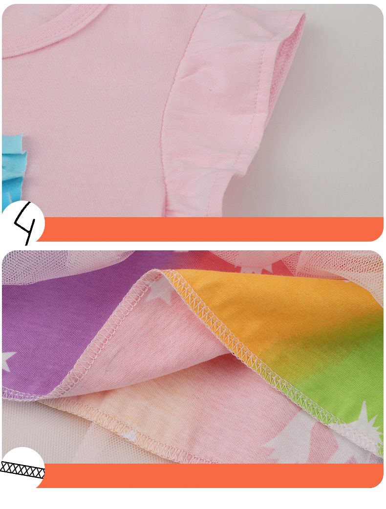 Jumping meters - 圓領小飛袖網紗洋裝-繽紛獨角獸-粉色