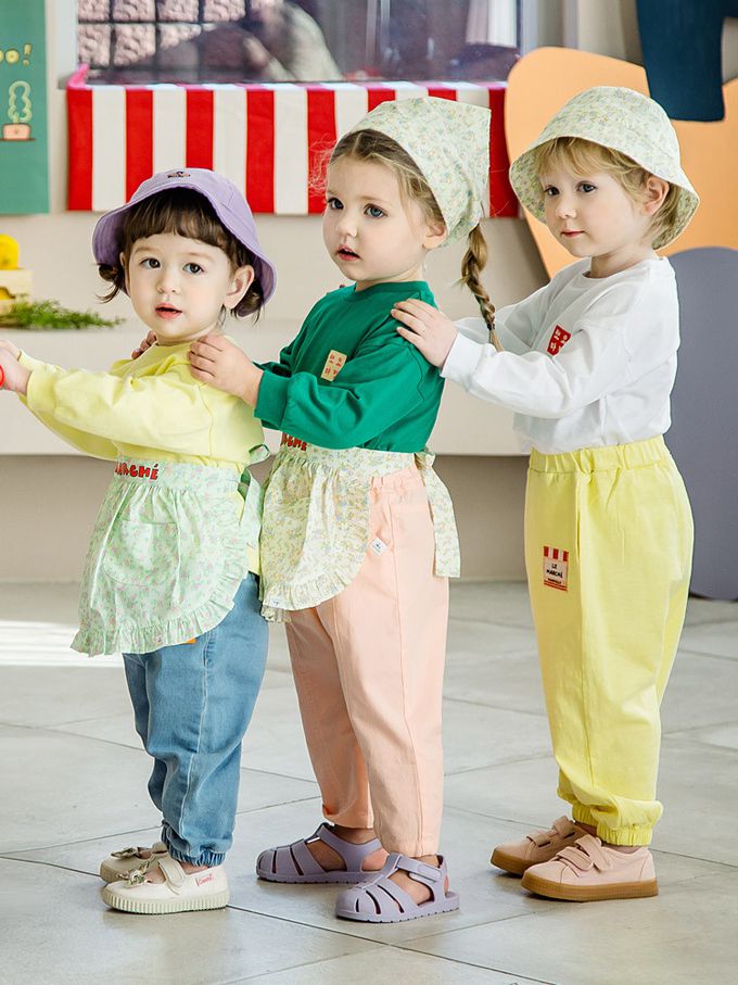 韓國 Pimpollo - 品牌布貼裝飾圓領長袖上衣-黃