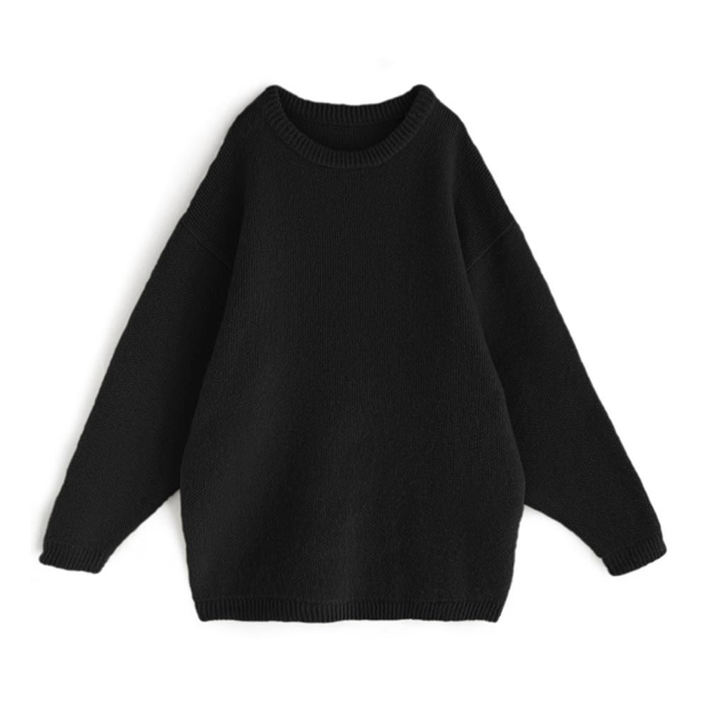 日本 GRL - 男友風寬鬆長版針織毛衣-黑 (F)
