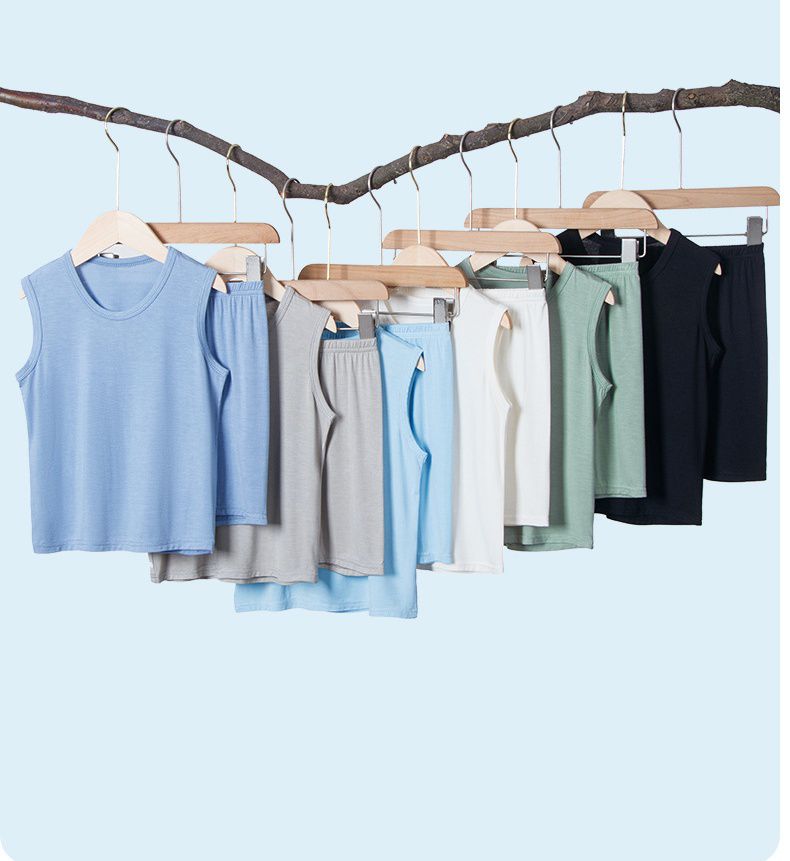 莫代爾薄款圓領無袖家居服套裝/空調服-藍色