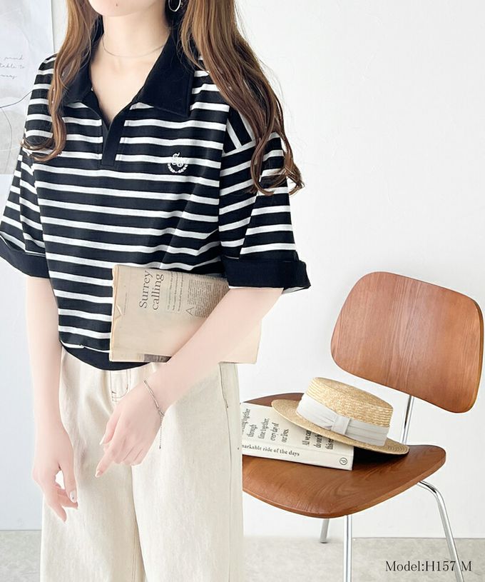 日本 Classical Elf - Java 顯瘦領率性五分袖上衣-卡其米