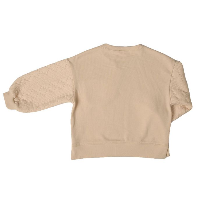 akachan honpo - 長袖鋪棉休閒上衣-拼接-淺卡其色