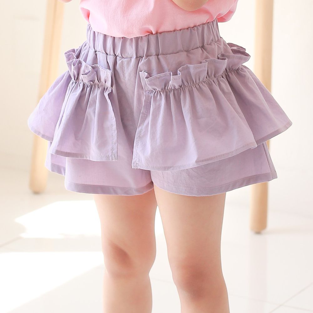 韓國 Dalla - 透氣雙層荷葉褲裙-薰衣紫