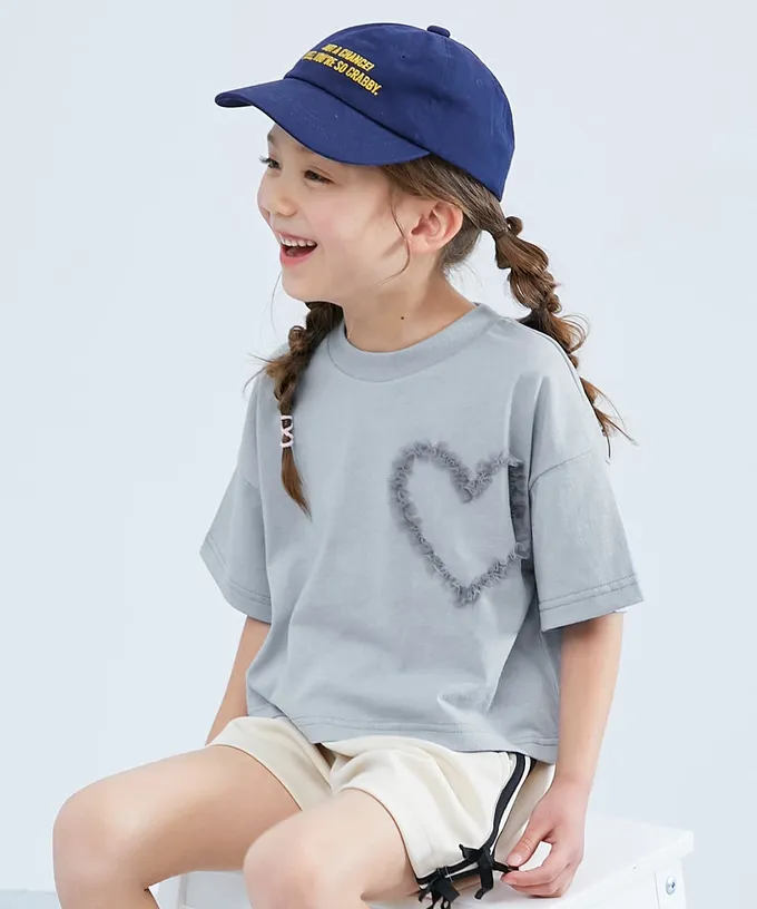 日本 devirock - 俏麗薄紗點綴短袖上衣-愛心-淺黃