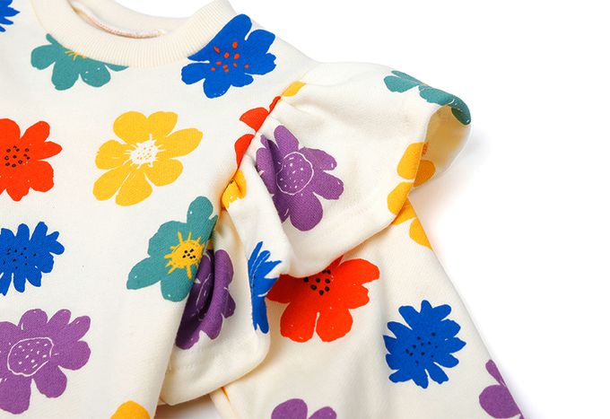 韓國 OZKIZ - 滿版燦爛彩花印長袖套裝-奶油