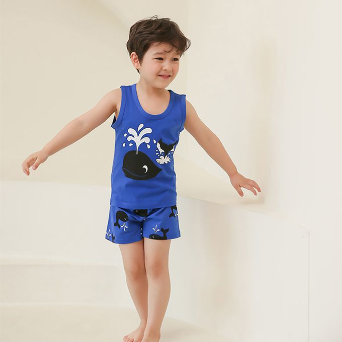 正韓 Puco - 超優質嬰幼兒/兒童無袖100% 有機棉家居服/睡衣-鯨魚噴水