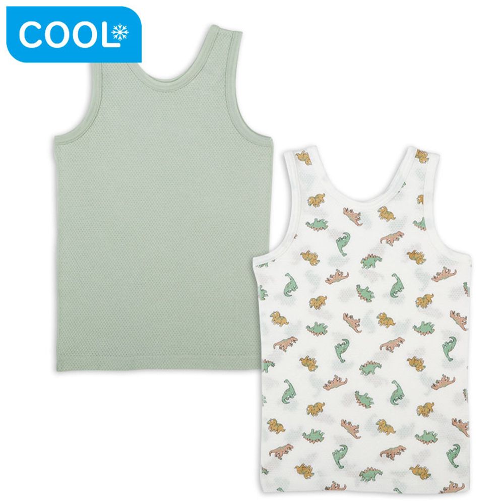 網眼坦克背心2件組-前後皆可穿 恐龍-綠色