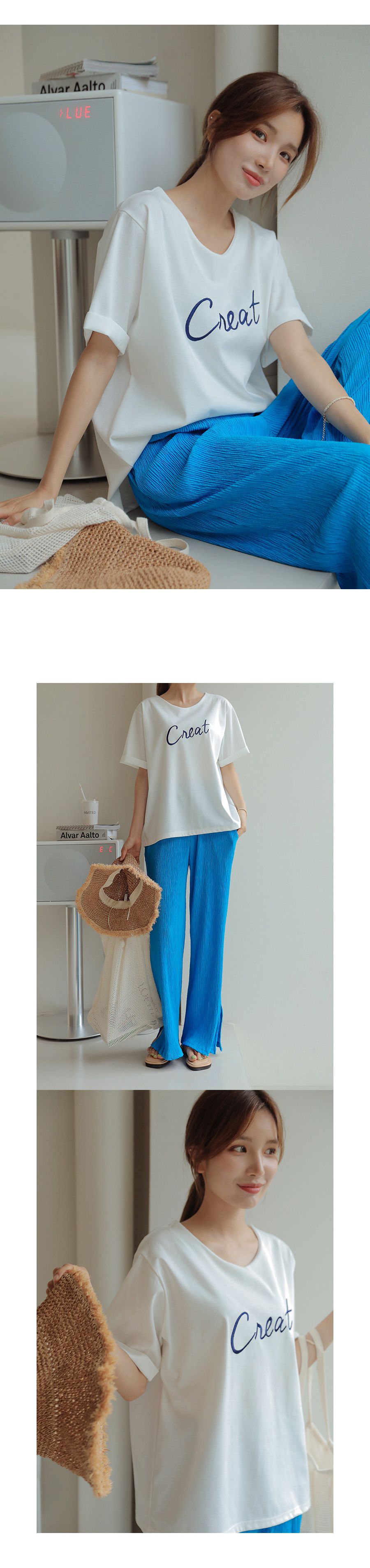 韓國 Urbantheroom - CREAT文字長板捲袖上衣-象牙白 (Free)