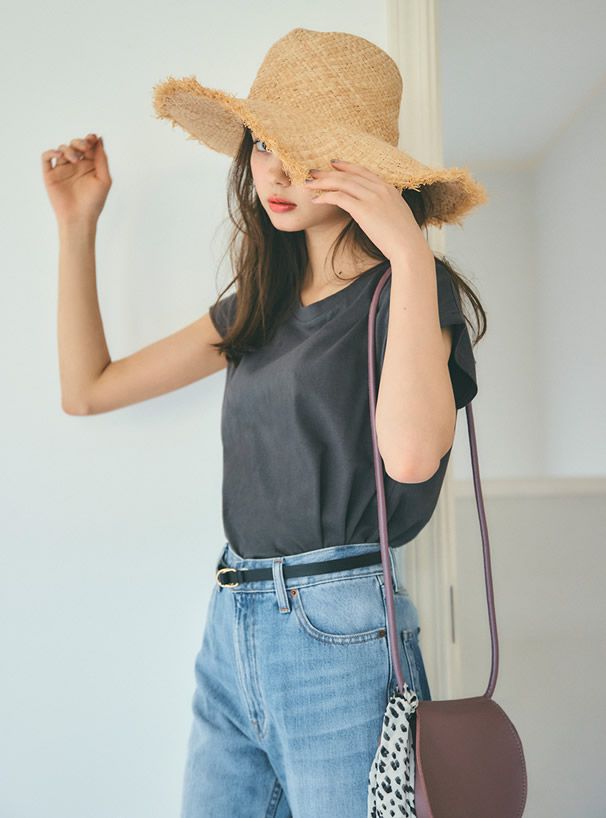 日本 GRL - 100%美國棉透氣百搭短袖上衣-杏