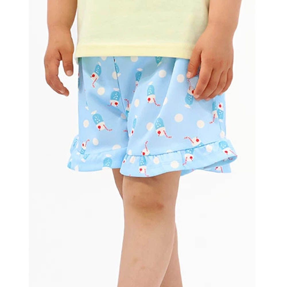 接觸冷感 透氣蘇打印花短褲-水藍