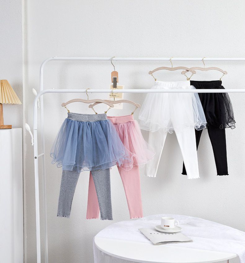 FANMOU - 假兩件捲邊紗褲裙-黑色