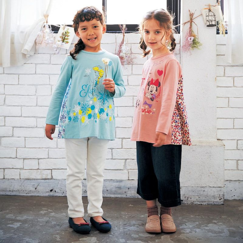 日本千趣會 - 迪士尼印花拼接長袖上衣-艾莉兒-薄荷綠