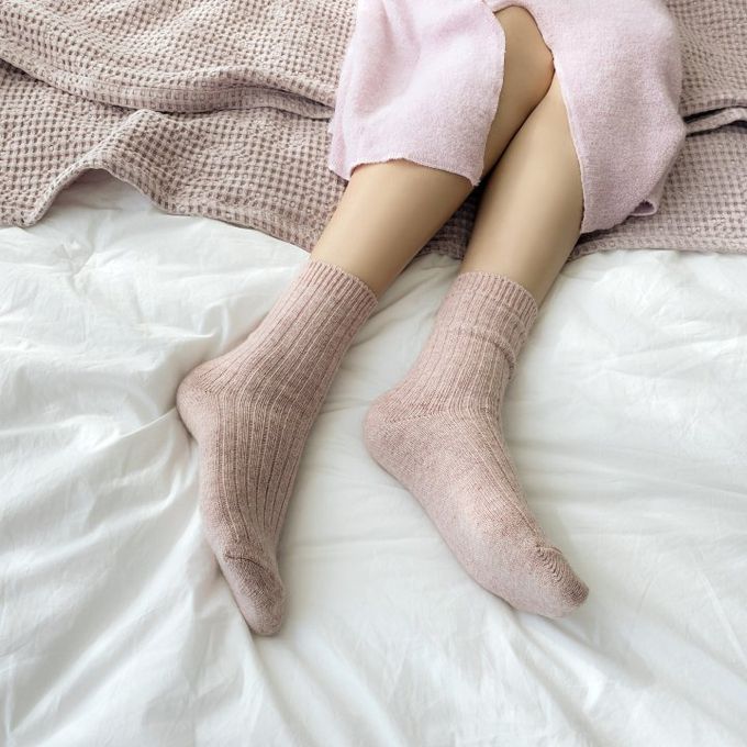 韓國Marian - 直紋素色羊毛保暖襪-粉色 (Free)