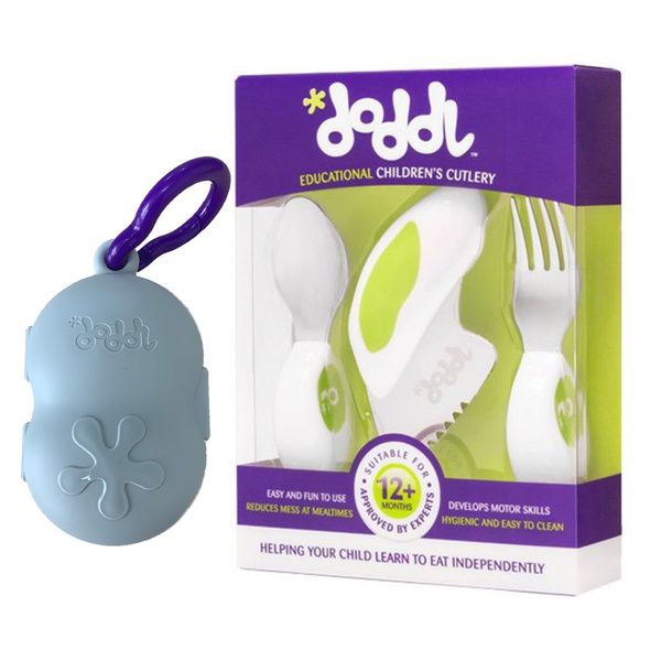 英國 Doddl - 人體工學幼兒學習餐具三件組+收納攜帶盒-粉紅色