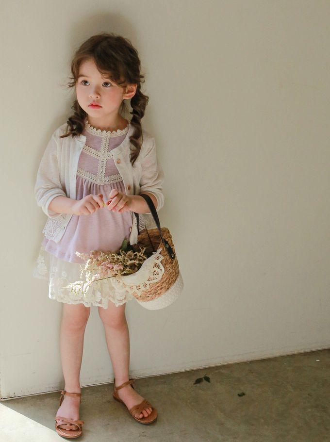 韓國 Puellaflo - 雕花七分袖針織外套-燕麥