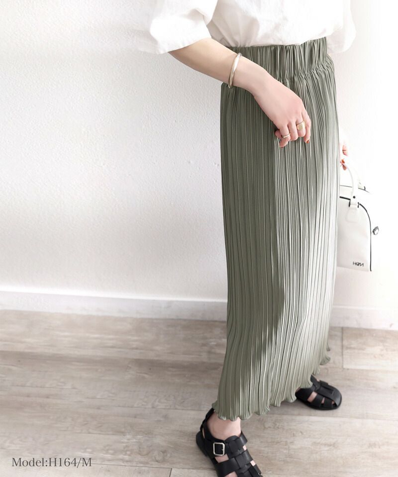 日本 Classical Elf - 經典楊柳百摺直筒裙-米杏