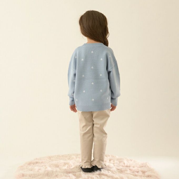 日本 Lycee mine - 可機洗 低調刺繡印花針織上衣-淺藍