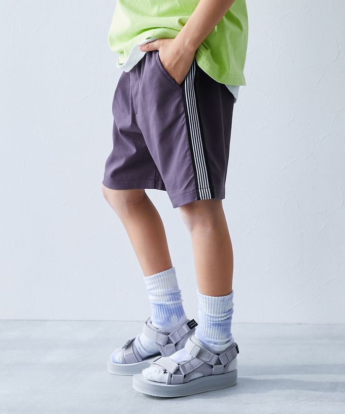 日本 devirock - 嫘縈舒適側邊條紋短褲-駝