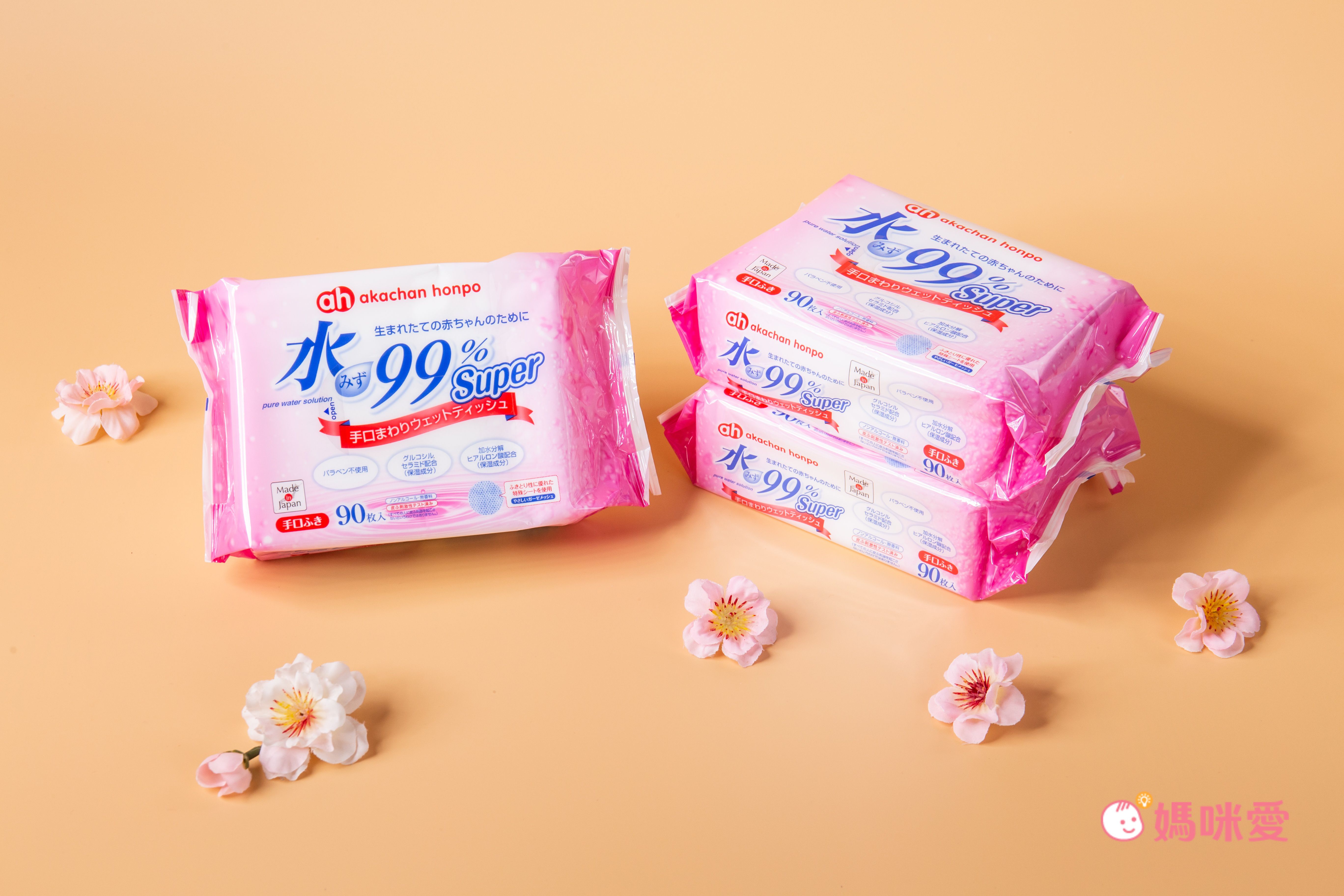 akachan honpo - 水９９％Super 新生兒手口濕紙巾 (90張×12包)