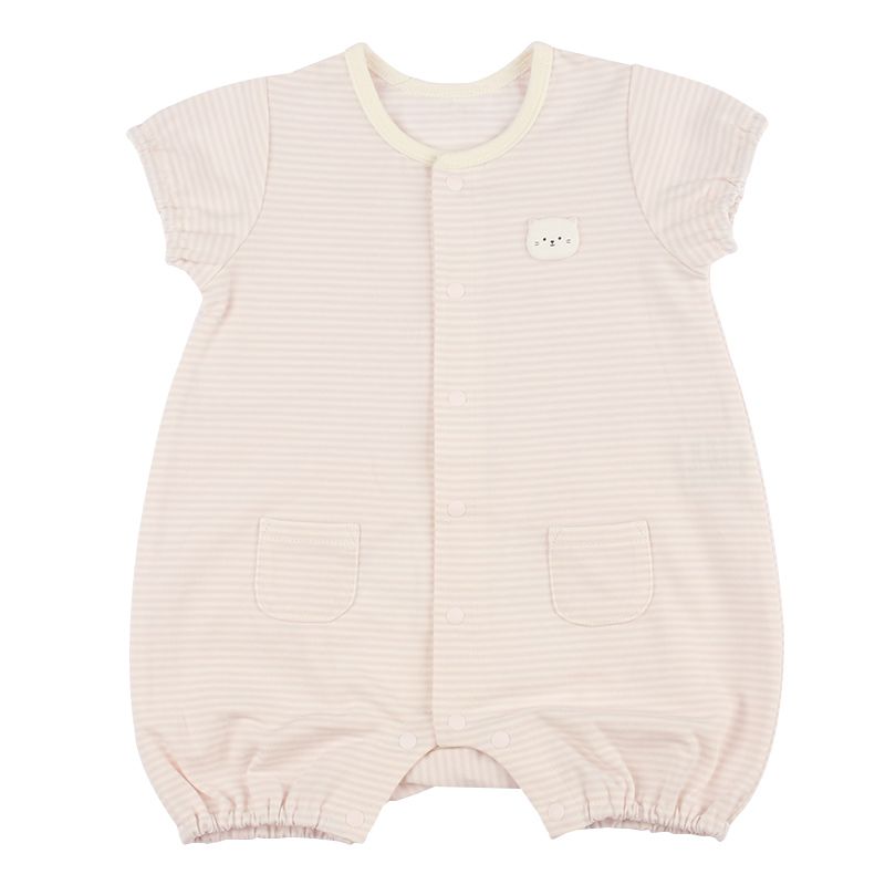 akachan honpo - 短袖兔裝 吸水速乾-動物造型屁屁 橫紋-粉紅色