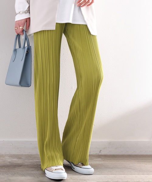 日本 Classical Elf - 光澤感細褶垂墜感長褲-焦糖棕