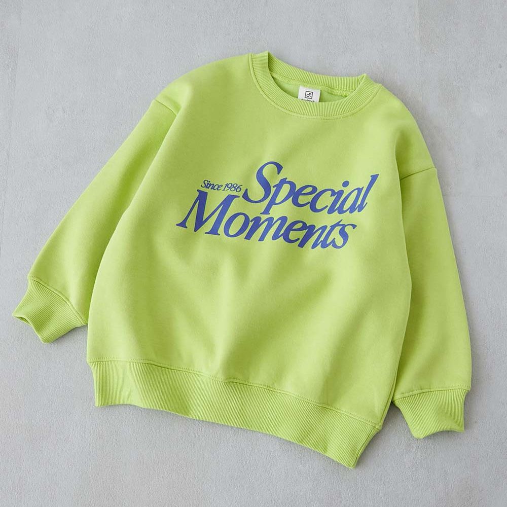 熱銷定番 裏起毛落肩大學長袖上衣-英文LOGO-黃綠