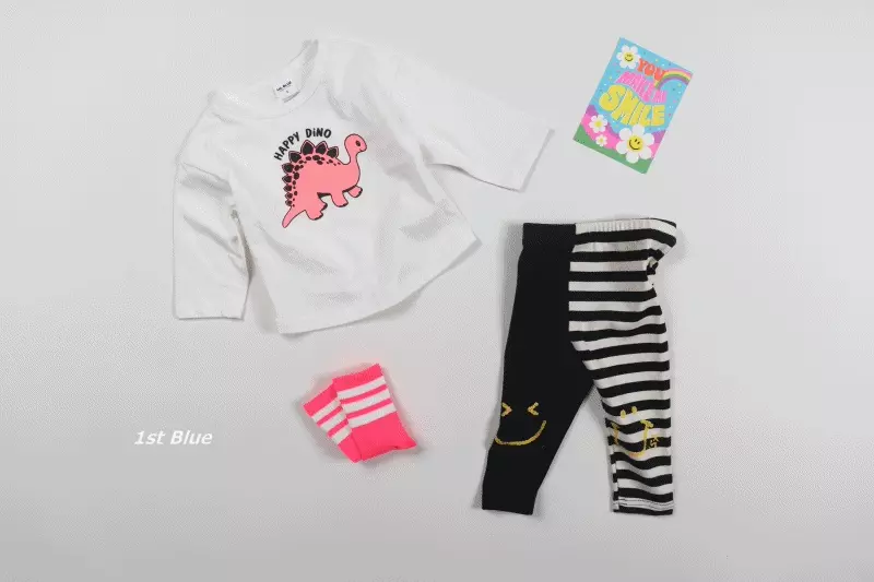 韓國 First Blue - 快樂恐龍T-藍