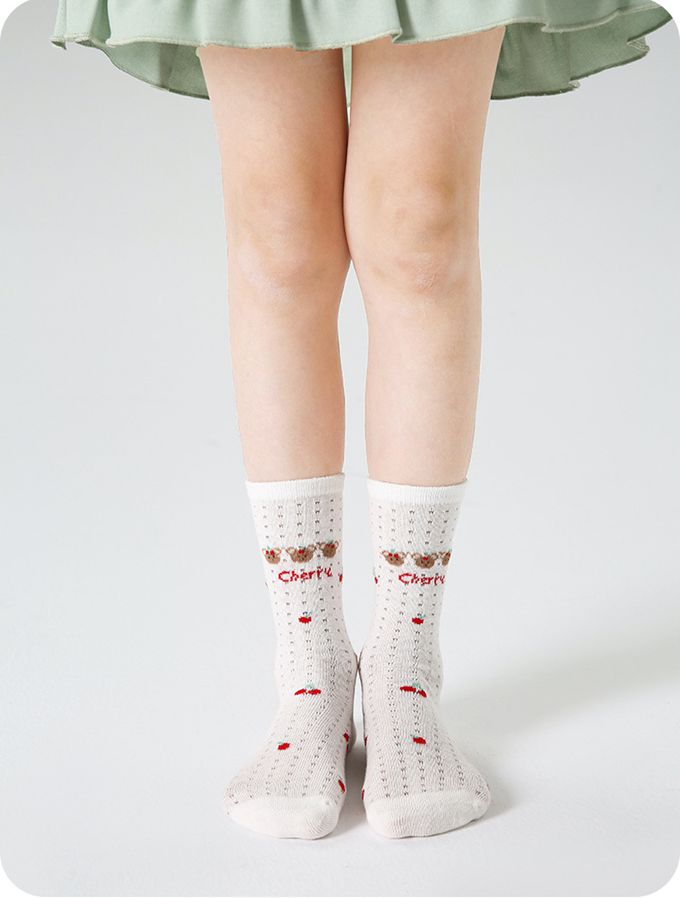 櫻桃兔子蝴蝶結木耳邊網眼中筒棉襪