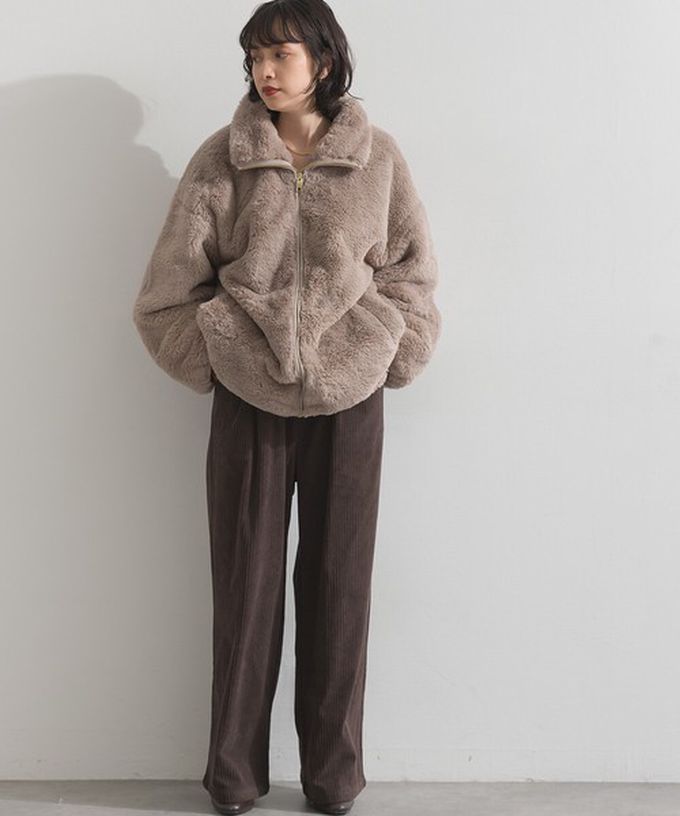 日本 ELENCARE DUE - 奢華毛絨柔軟寬鬆保暖拉鍊外套-灰摩卡