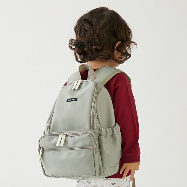 日本 petit main - 潑水加工硬挺帆布透氣背包-灰綠 (F)