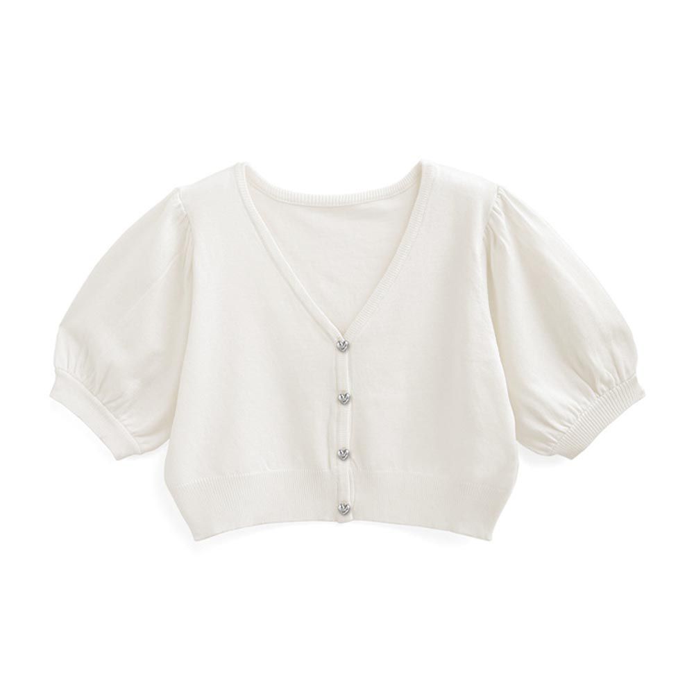 日本 GRL - 愛心鈕扣針織五分袖開襟衫-白色 (F)