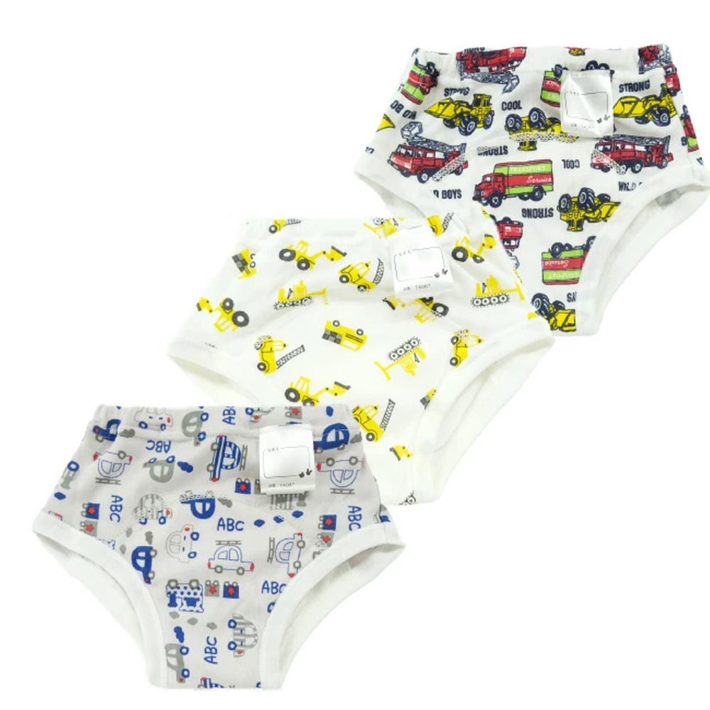 日本 Chuckle Baby - 三層學習褲(三件組)-車車大集合-密縫式