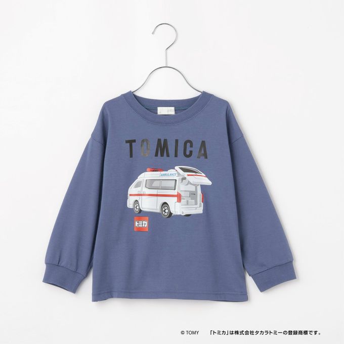 日本 b-ROOM - 限量聯名 印花長袖上衣-TOMICA救護車-灰藍色