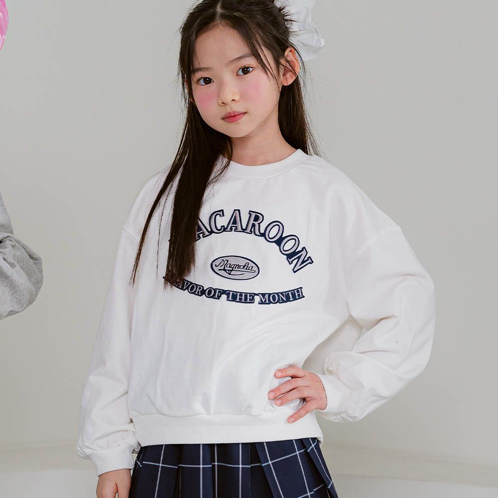 MACAROON長袖大學T-白