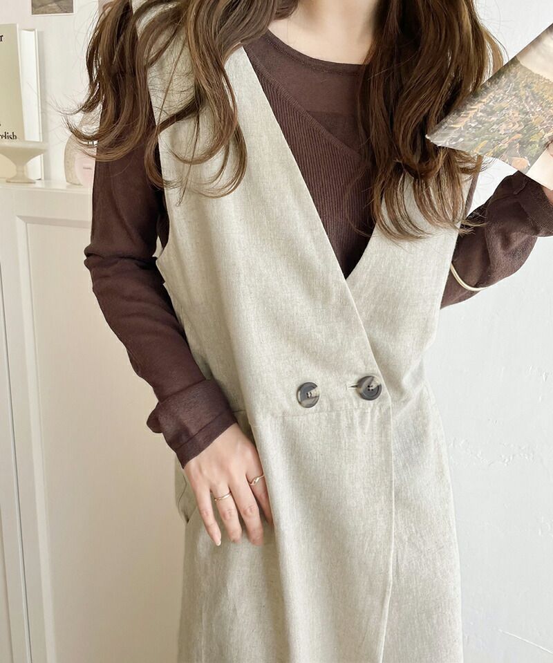 日本 Classical Elf - 棉麻透氣垂墜感連身褲-石墨灰