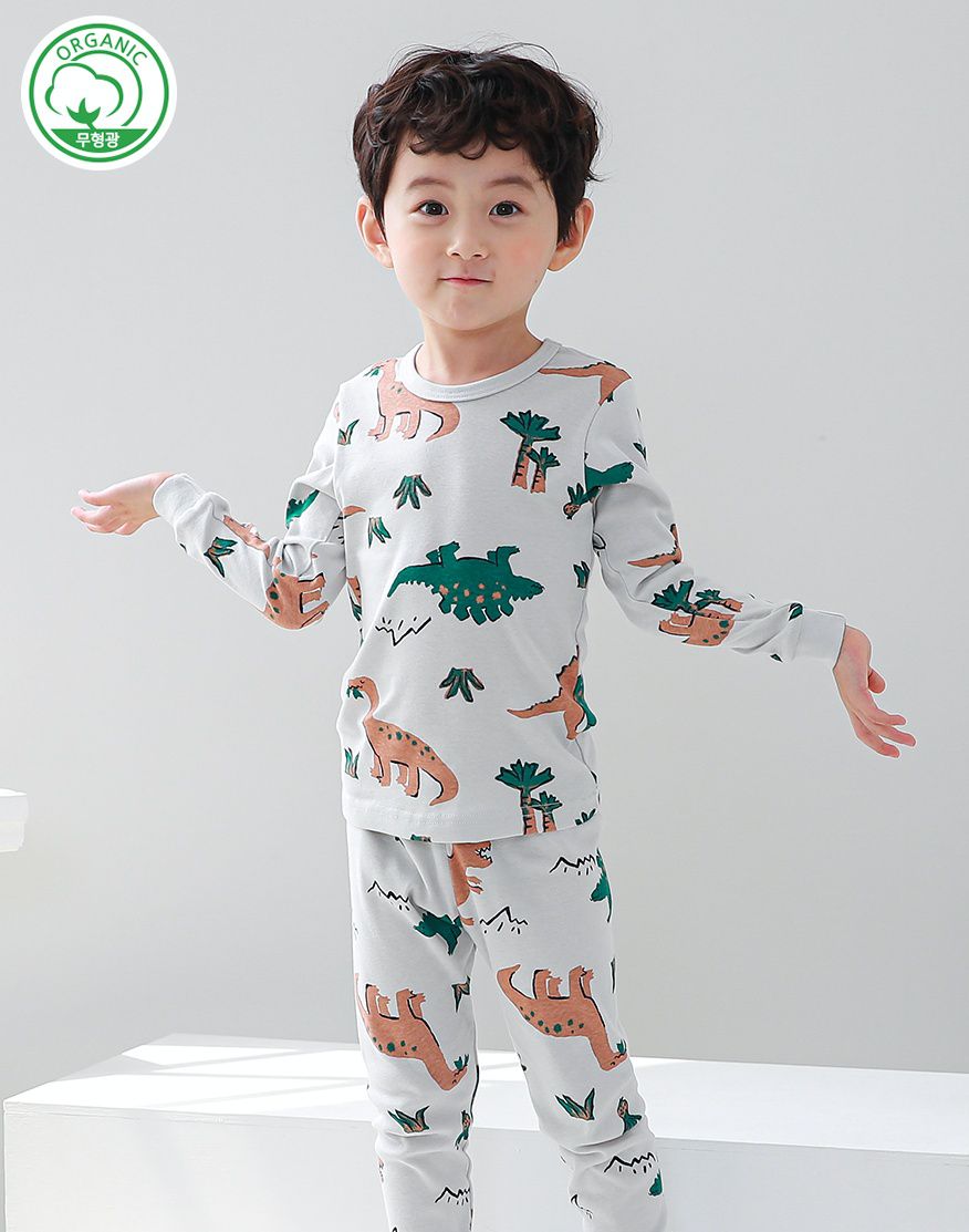 韓國 Ppippilong - 30支有機棉長袖家居服-可愛恐龍園