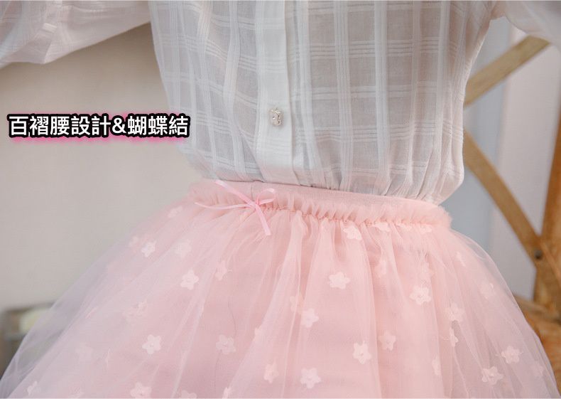 FANMOU - 內搭褲裙-薄紗花朵-黑色