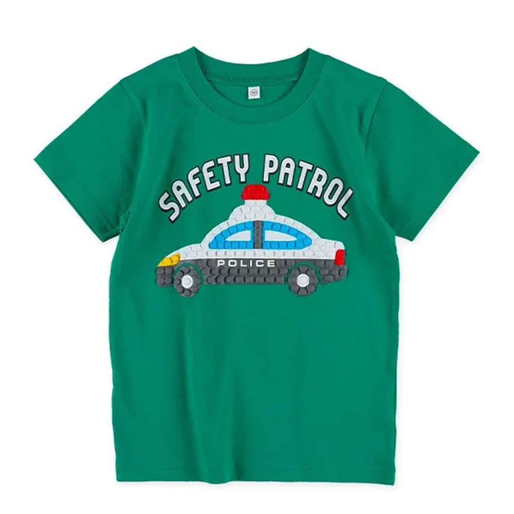 立體發泡印花短袖上衣-警車-綠