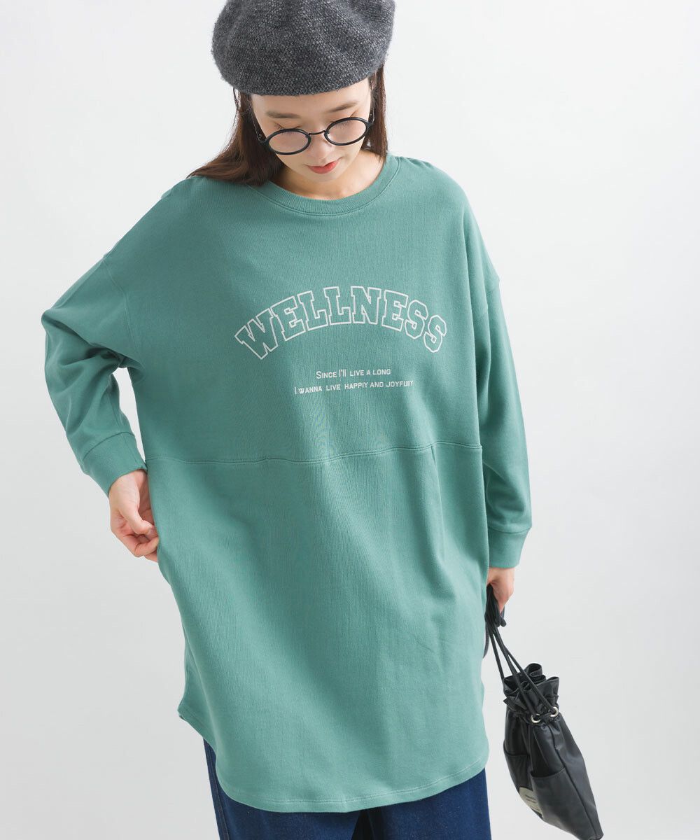 日本女裝代購 - 100%美國棉印花長版長袖上衣-淺灰