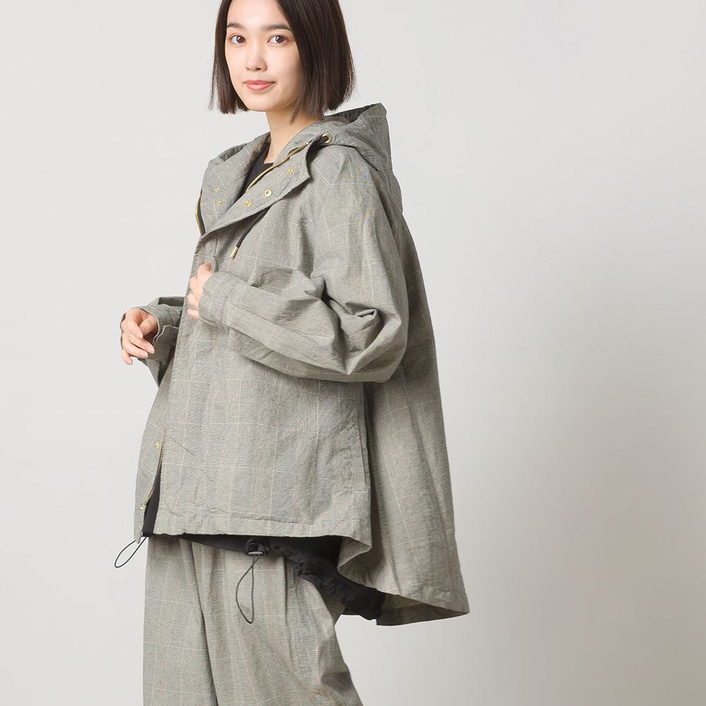 日本 OMNES - 純棉刷舊連帽風衣外套-淺灰綠