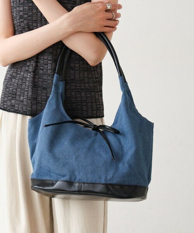 日本 Bab - 異素材成熟感蝴蝶結氣質手提包-白x焦糖棕