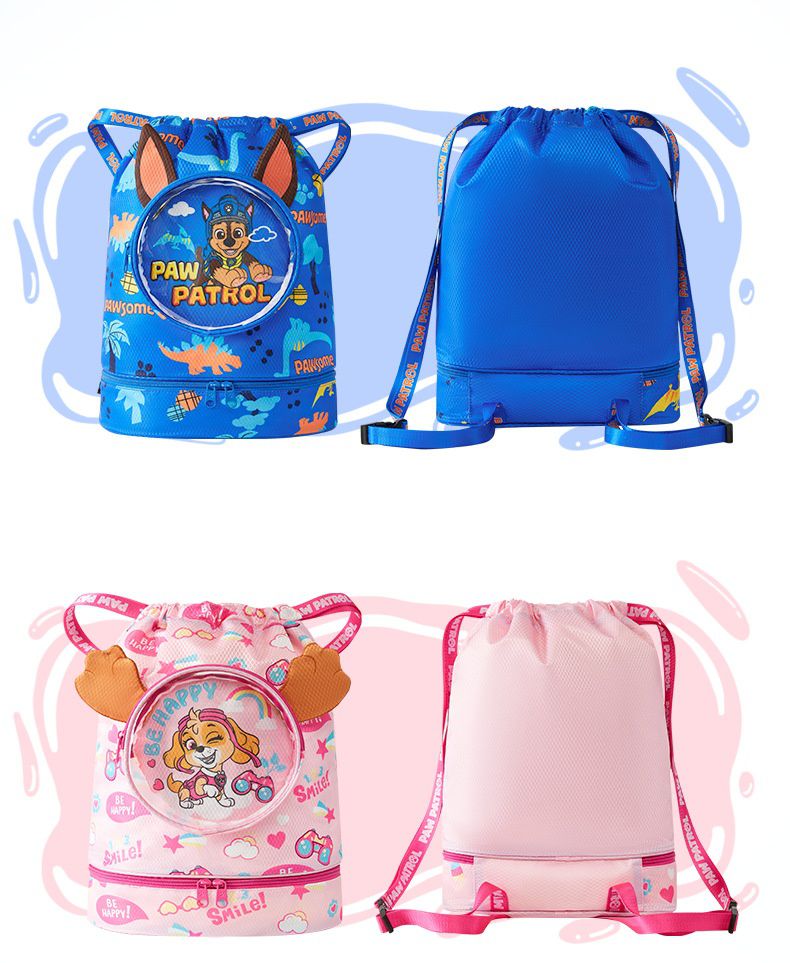 乾濕分離兒童游泳包-卡通人物阿奇+鯨魚-藍色 (27×14×40cm)