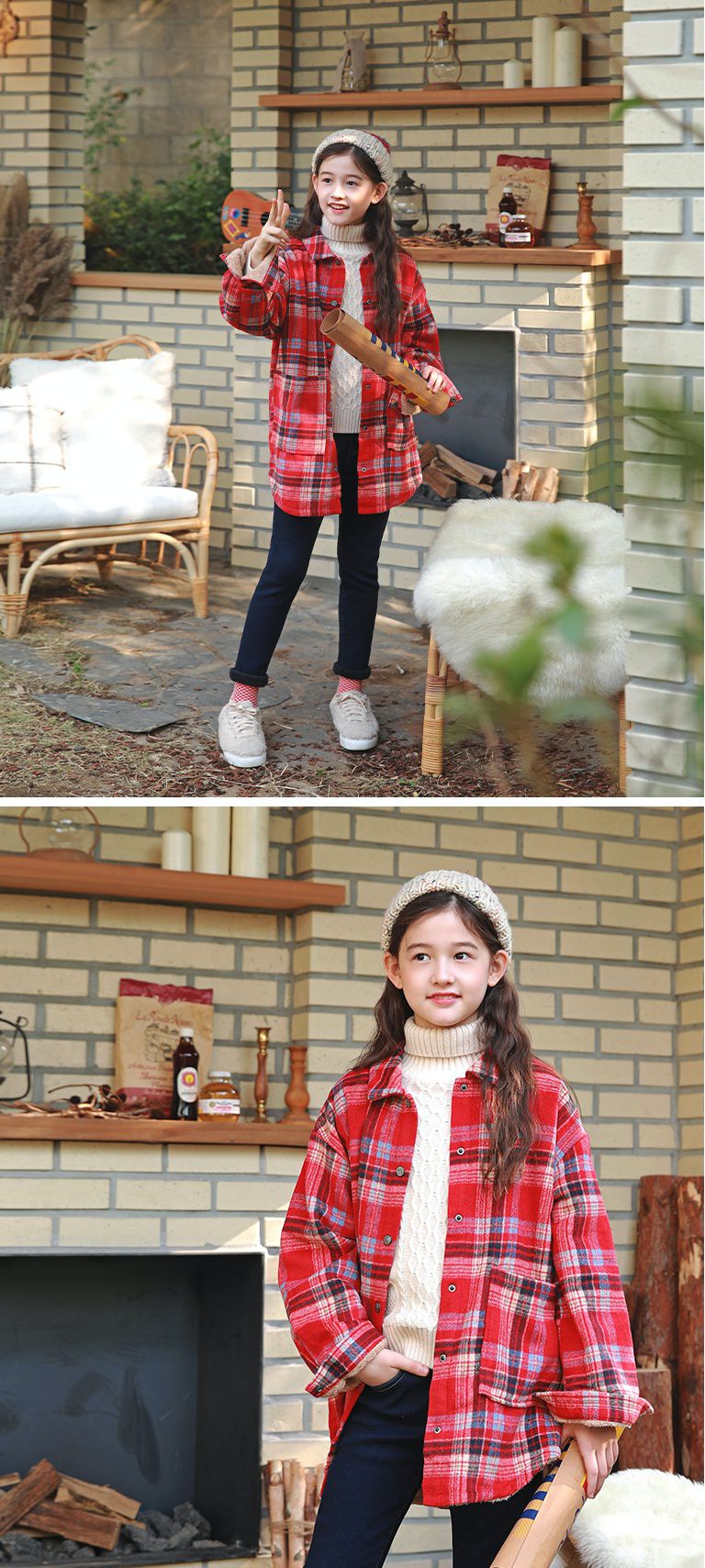 韓國 J KIDS - (內刷毛)長版紅格子襯衫/夾克