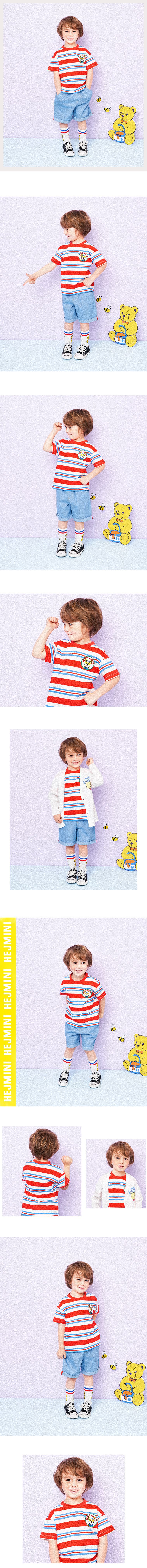 韓國 HEJMINI - 柴犬徽章條紋相間T-紅