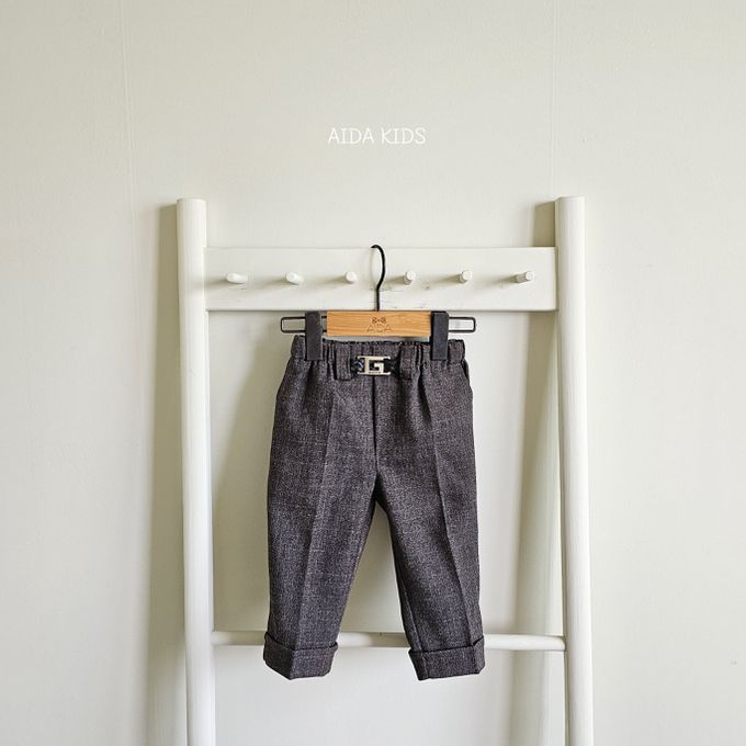 韓國 AIDA - 裝飾腰帶鬆緊腰直筒長褲-摩卡咖