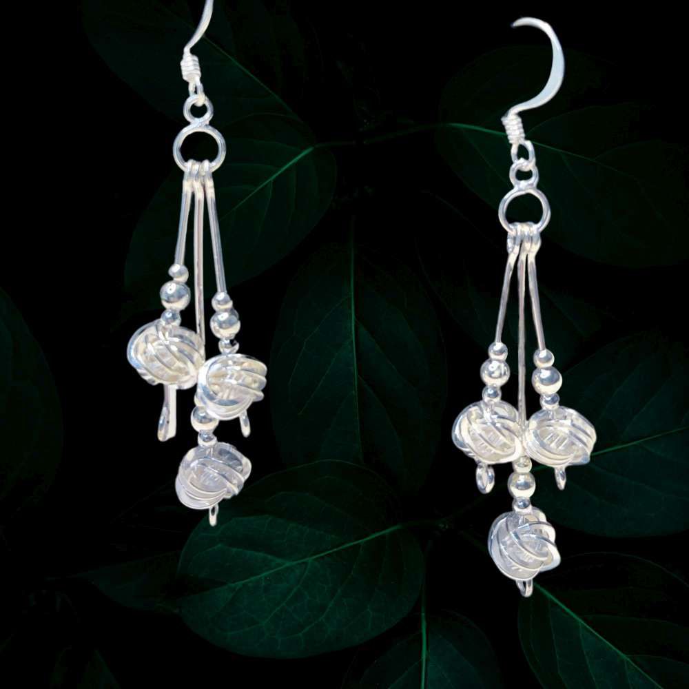 編織球造型垂墜式耳飾耳針耳環 (黑)