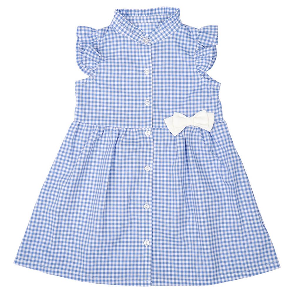 短袖洋裝-格紋-藍色