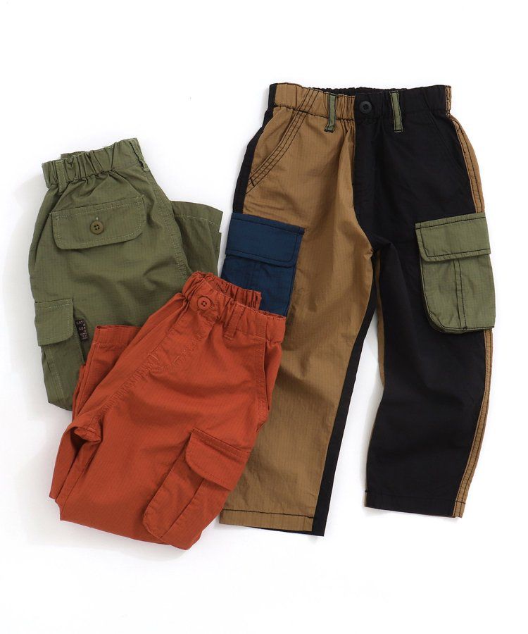 日本 BREEZE - 輕便工裝風！防撕材質耐穿長褲-卡其x黑撞色