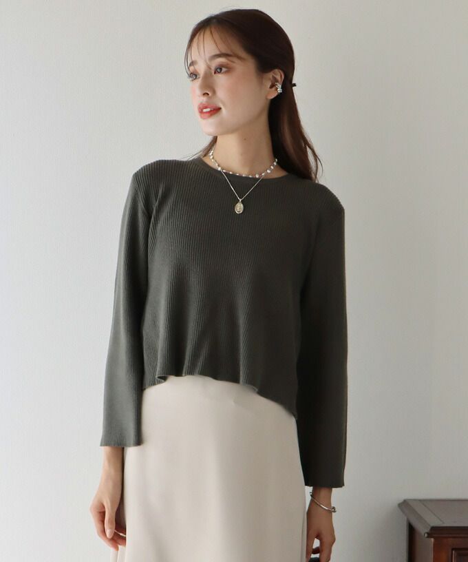 日本 BLUE EAST - 後交叉設計羅紋長袖上衣-咖啡棕